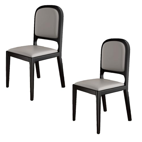 GUAWJRZDP ダイニングチェア4脚セット、食卓椅子、木製キッチンチェア 背もたれ付きダイニングルーム椅子、レザーシートダイニングルーム アームレスシート キッチン リビングルーム 寝室用(Black+Gray,2PCS)