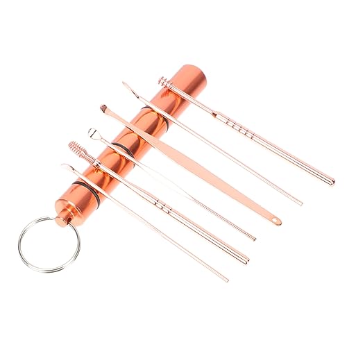 HOLIDYOYO Stainless Steel Ear Wax Removal Kit Portable Ear Cleaning Tools Set 6 Pieces for Family Use Rose Gold