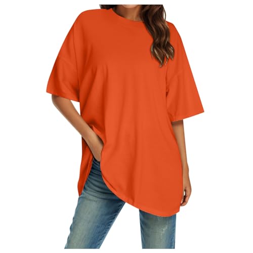 Oversized Tshirt Damen Sommer Langes Sport Shirts Einfarbig Tshirt Mit...