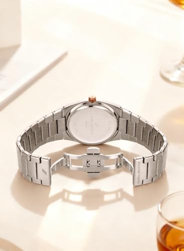 Image of Daniel Hechter Hoche Collection Classic Analog Watch for Men - Textured Dial,Crystal Indices with Fluted Bezel, Date Display and Silver Stainless Steel Strap