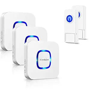 Coolqiya Wireless Doorbell with 2 Remote Button and 3 Plug in Receiver, No Batteries Required for over 50 Chimes (White)