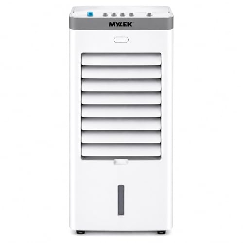MYLEK Evaporative Air Cooler Portable Mobile Electric Fan Humidifier 8ltr Lightweight 75W Low Energy 3 Speed Settings for Homes Offices White