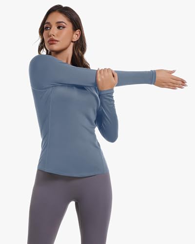 Image of Womens Long Sleeve Compression Shirts Sun Protection Workout Underscrubs | UPF 50+ breathable UV SPF rash guard, Moisture wicking dry fit cooling undershirt, Snug stretch tops for gym & daily wear