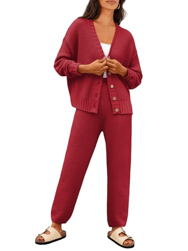 Image of LILLUSORY Womens Cardigan Pants Sets 2 Piece Slouchy Sweater Loungewear