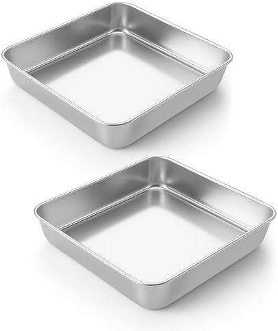 LIANYU 2 Pack 8 x 8 Inch Square Cake Pan, Stainless Steel Baking ...