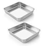 LIANYU 2 Pack 8 x 8 Inch Square Cake Pan, Stainless Steel Baking Lasagna Brownie Bread Pan, Square Bakeware for Birthday Party Wedding, Oven & Dishwasher Safe