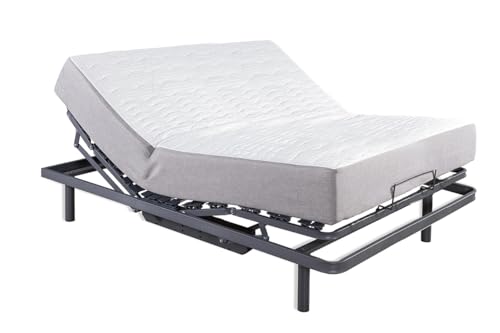 HÄUSBED | Cama Articulada Eléctrica Matrimonio con Colchón Viscoelástico Biocerámico | Somier Articulado 5 Planos con Motor y Mando Inalámbrico | Sistema Ergonómico | 1 Lecho (190 x 135)