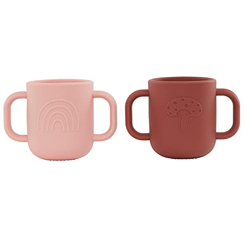 OYOY Kappa M107084 Lot de 2 gobelets avec deux anses pour bébés et jeunes enfants Rouge (coral/Nutmeg) en silicone 7,5 x 11 x 6,5 cm