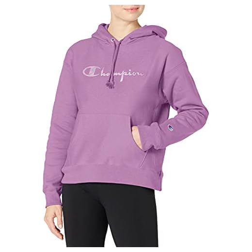 Champion Women's Reverse Weave Relaxed Hoodie (Retired Colors), Tinted Lavender Tonal Script, Small