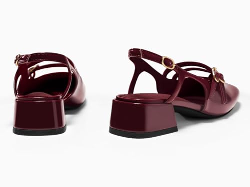 Image of Coutgo Women's Mary Jane Chunky Low Heels Slingback Pumps Closed Square Toe Wedding Dress Shoes