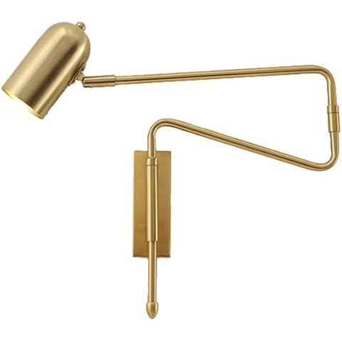 BRRSKBK Swing Arm Wall Sconce Hardwired Black Industrial Wall Mounted Reading Light Brushed Gold Mid Century Modern Wall Lamp Adjustable Wall Light for Bedroom Bedside Farmhouse Living Room Cover