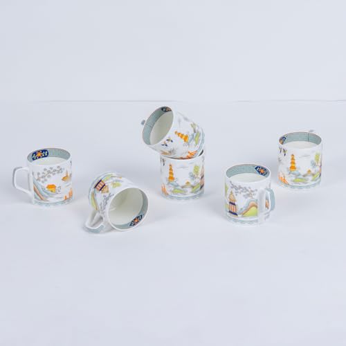 Image of GOLDEN QUEEN'S Handcrafted Floral Tea Cups - Set of 6 | Perfect for Daily Use, Elevate Your Tea and Coffee Experience - Oriental Pagoda