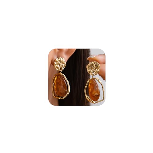 Dainty Irregular Crystal Drop Dangle Earrings for Women Trendy, Statement Chunky 14K Gold Dangly Asymmetric Geometric Zircon Earrings Vintage Jewelry