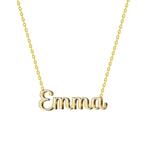 Collier Prénom en Acier Inoxydable - Pendentif Nom Personnalisé Argent ou Or - Collier Femme - Cadeaux Personnalisés pour Femme (Emma-Doré)