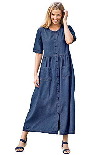 Woman Within Plus Size Short-Sleeve Denim Dress