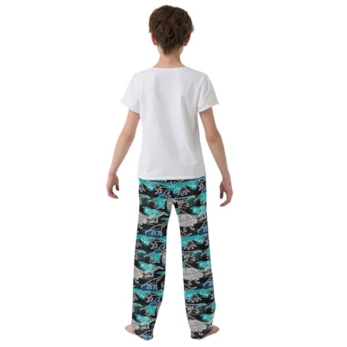 ZZXXB Walking Dino Print Boys Long Pants Soft Trousers Elastic Waist Kids Lounge Bottoms with Pockets S-XL3