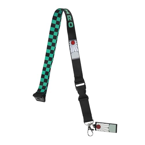 Bioworld Demon Slayer Tanjiro Earring Black & Green Checkered Lanyard