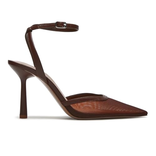 Mesh Kitten Heels for Women Closed Pointed Toe Slingback Buckle Strap Pumps Fashion Casual Dress High Heels