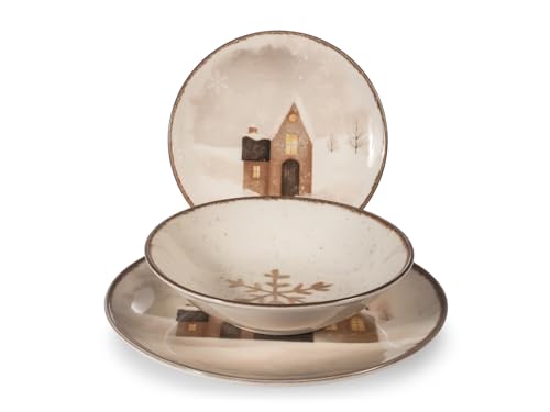 H&H Servizio Tavola Natalizio 18 Pezzi Cinnamon Glow In Stoneware