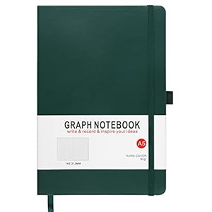 A5 Graph Paper Notebook, Squared Notebook 200 Pages A5 Hardback Notebook with Pen Loop, and Inner Pocket, for Office School Home Business Writing & Note Taking (Green)