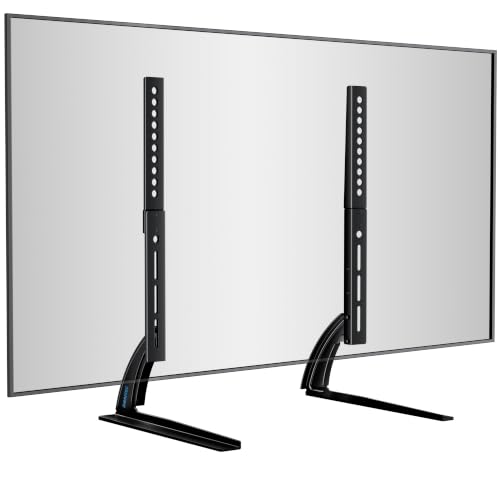 BONTEC Universal Table Desk Pedestal TV Stand for 22-65 LCD/LED TVs VESA 50x50mm to 800x400mm Max 50kg Weight Capacity Adjustable Height Space-Saving Design Black