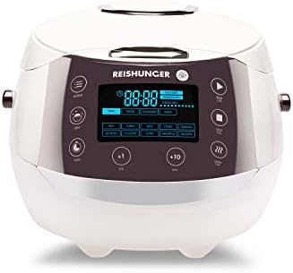 Reishunger Digital Rice Cooker and Steamer in White with Keep Warm Function & Timer - Incl. Premium Inner Pot - Multi Cooker with 12 Programmes & 7-Phase Technology - 1-8 Persons