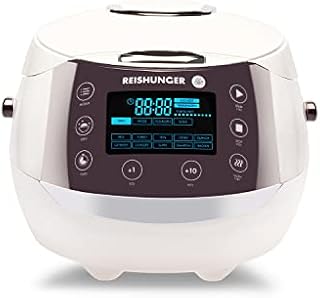 Reishunger Digital Rice Cooker and Steamer in White with Keep Warm Function & Timer - Incl. Premium Inner Pot - Multi Cooker with 12 Programmes & 7-Phase Technology - 1-8 Persons