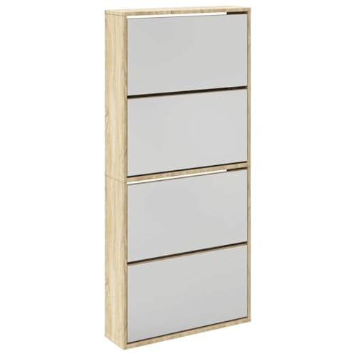 Zapatero para dormitorio con espejo de cuerpo entero y 4 puertas de roble 2