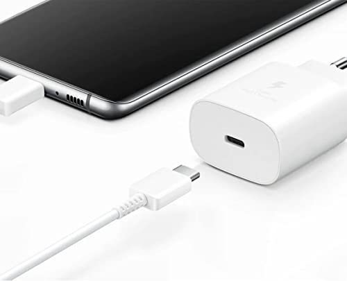 Image of MMAK 25W Charger USB-C Super Fast Charging Adapter Compatible for Galaxy S21 /S21+ /S21 Ultra /S20 /S20+ /S20 Ultra /Note 10,20 /Note 20 Ultra /Note10+, with Cable, White