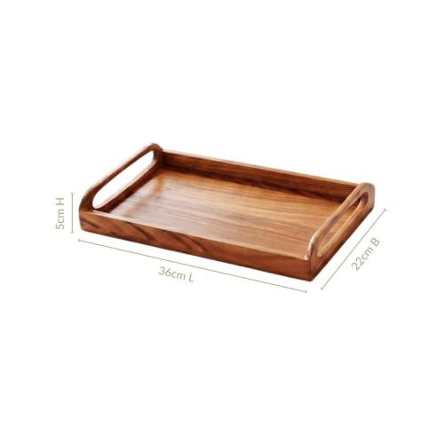 Image of Nestasia Wooden Serving Tray with Handles (36x22cm) - Acacia Wood Rectangular Brown Tray for Dining & Coffee Table | Platter for Serving Tea, Cakes, Snacks, Breakfast & Home Decor (Amber Brown)