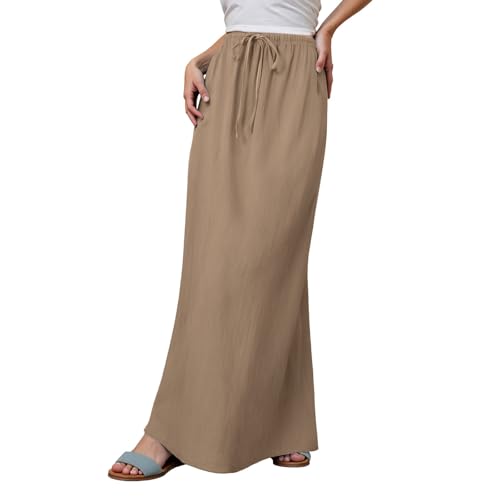 Faldas largas de Lino para Mujer, Modernas y cómodas, de Verano, con cordón en la Cintura, Bonitas, Estilo Bohemio, para Vacaciones Faldas De Cama Halloween Mujer