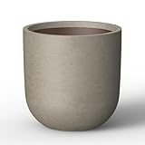 Kante 11.0" Round Concrete Planter, Large Cylinder Plant Pot with Curved Bottom and Drainage Hole, for Indoor and Outdoor Use β Garden or Patio, Weathered Concrete Finish with Painted Interior