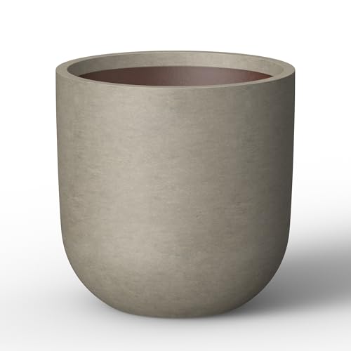 Kante 11' Round Concrete Planter, Medium Plant Pot with Drainage Hole & Rubber Plug &ndash; Lightweight...