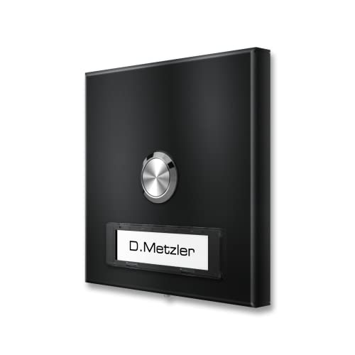 Metzler campanello da parete quadrato in nero intenso RAL 9005 con targhetta nome intercambiabile – dimensioni: 10 x 10 cm
