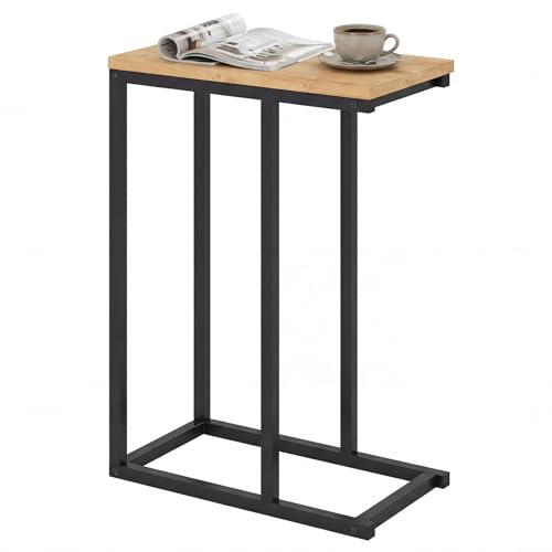 Giantex C-Shaped End Table, Small Sofa Couch Side Table That Slide Under with Metal Frame & Spacious Tabletop, Bedside Laptop TV Tray for Living Room Bedroom Small Spaces (1, Natural)