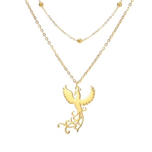 UNIFT Collar de fénix para mujer, de acero inoxidable, bonito y delicado colgante de fénix en ascenso, joyería de inspiración, talla única, Acero inoxidable, No es una piedra preciosa