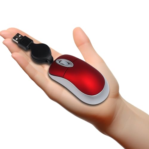 Justdfine Mini Souris,Souris Filaire avec Rétractable Câble USB, Souris d'ordinateur 1600 DPI,Mini Souris avec Fil de Voyage Portable pour PC, Gaming, Ordinateur de...