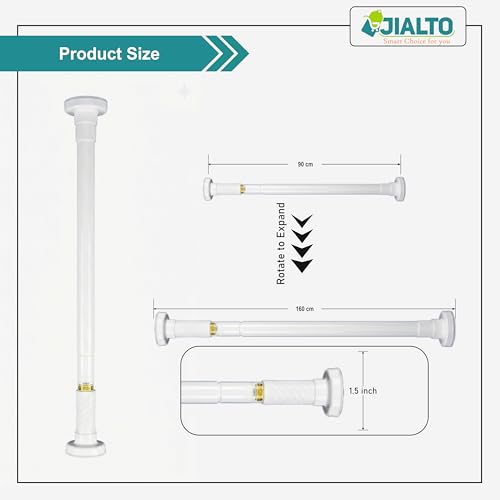 Image of JIALTO Adjustable Bathroom Curtain Rod | Extendable 90 To 160Cm Shower Curtain Rod Without Drill for Wall Anti-Skid Spring Pull | Door Curtain | Bathroom Pipe Rod | Curtain Stand - WHITE, Pack Of - 1