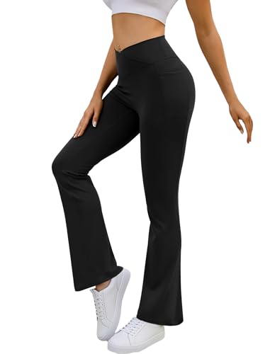Women's Yoga Pants V Crossover Flare Leggings with Pockets Flared Bootcut Bell Bottoms Workout Pants Gym2