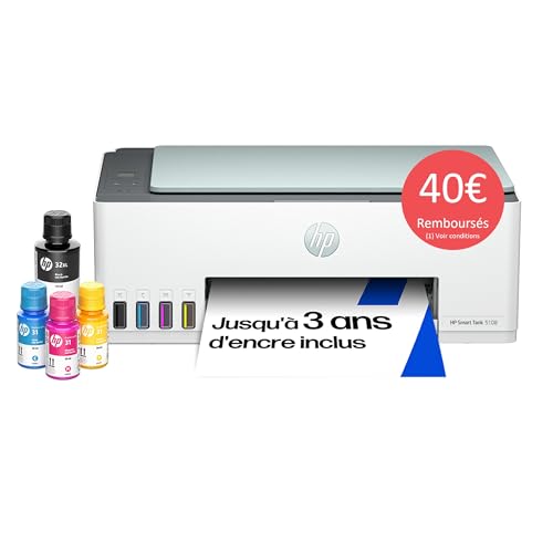 HP Smart Tank 5108, 5D1B3A, imprimante Multifonction A4 avec réservoir d'encre Haute capacité, Impression Manuelle Recto-Verso, numérisation, Copie, 12...