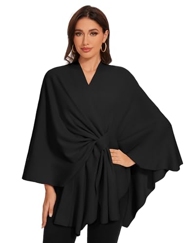 LuckyBelle Black Shawl Wraps for Women Cross Front Poncho Sweater