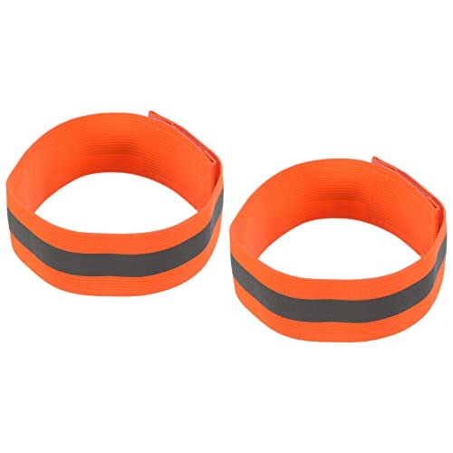 MECCANIXITY Reflective Bands for Arm Wrist Ankle Leg 14x1.5 Inch Strip High Visibility Wide Reflective Running Gear for Cycling Running Walking Orange 2 Pack