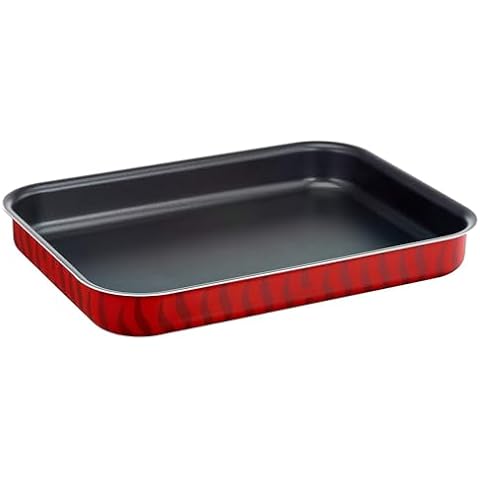 TEFAL Plat à rôtir rectangulaire Tempo Flame - 29 x 41 cm - En alliage d'acier - Rouge - Passe au lave-vaisselle - Poignée en céramique - Compatible avec les cuisinières à gaz Cover