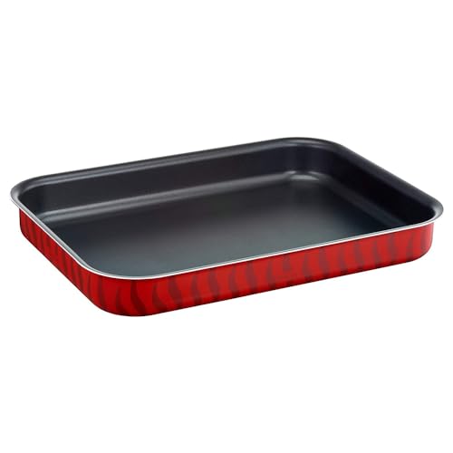 TEFAL Plat à rôtir rectangulaire Tempo Flame - 29 x 41 cm - En alliage d'acier - Rouge - Passe au lave-vaisselle - Poignée en céramique - Compatible avec...
