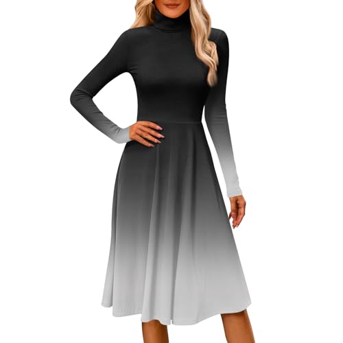 Womens Long Sleeve Turtleneck Sweater Dress Elegant Formal Flowy A Line Midi Dress Trendy Plus Size Cute Knit Dress