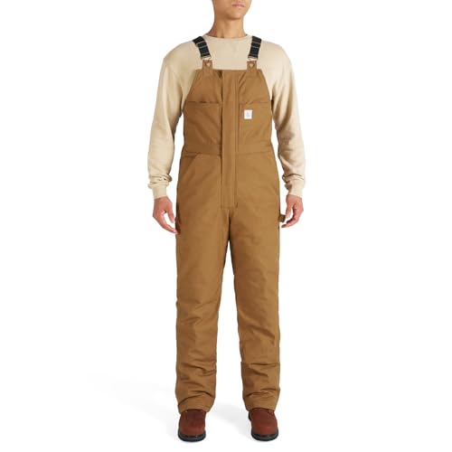 HISEA Men's Insulated Bib Overalls, Winter Water Resistant Duck Canvas Overall, Loose Fit Utility Workwear for Cold Weather