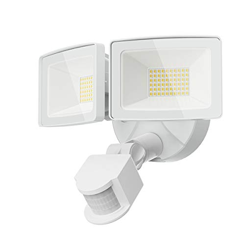 Olafus 50W LED Security Lights Motion Sensor, 5500LM Outdoor PIR Flood Light, IP65 Waterproof Exterior Floodlight Fixture, 2 Head Motion Detector Outside Lighting for Garage, Porch, Yard, 5000K White
