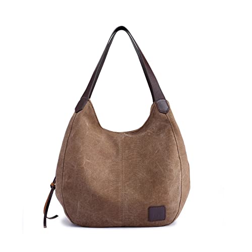 Sac Cabas Toile Vintage de Cours et Travail - Grand Sac d'Épaule Brun