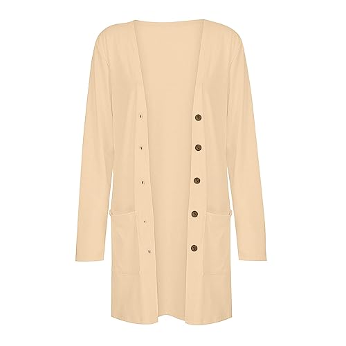 Cárdigan largo y ligero para mujer, abrigo liso de manga larga con botones, ligero, holgado, con bolsillos, casual, suave, transpirable, para primavera, verano, otoño 2026, caqui, M