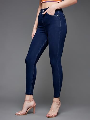 Image of Miss Chase Women's Skinny High Rise Cropped Fringed Hemline Detailing Stretchable Denim Jeans